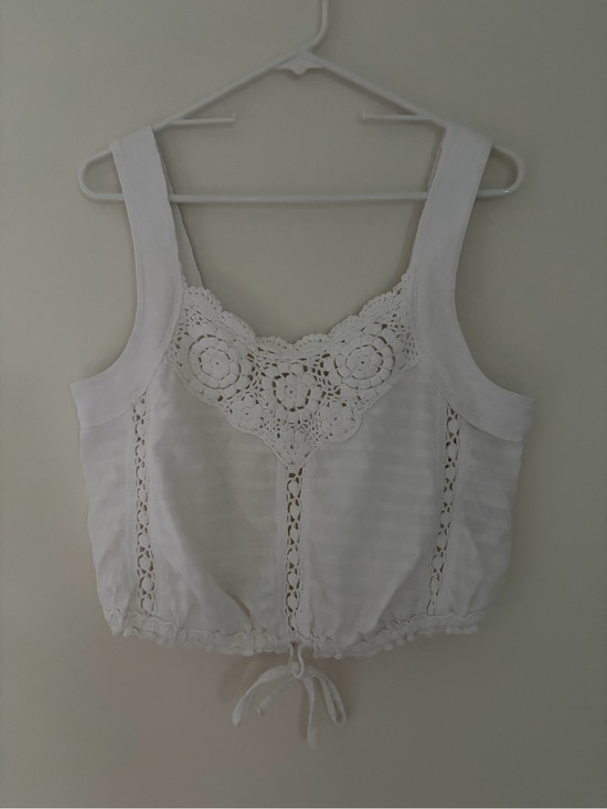 Free People Tops - Free People White Crochet Trim Tank Top